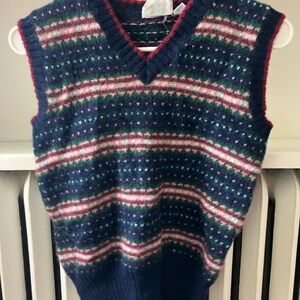 Navy Blue Striped V-Neck Sweater Vest